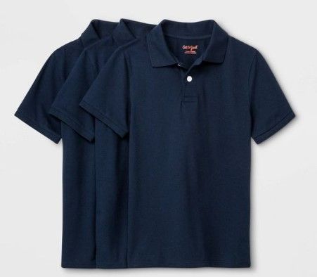 Photo 1 of Girls' 3pk Short Sleeve Pique Uniform Polo Shirt - Cat & Jack™ Navy  Small 6/7

