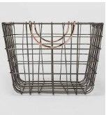 Photo 1 of 16"x11"x8" Wire Basket with Handle Gray/Copper - Threshold™