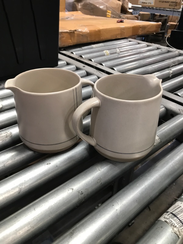 Photo 3 of 2 PACK: 52oz Engineered Stripe Stoneware Pitcher Blue/Sour Cream - Hearth & Hand™ with Magnolia
