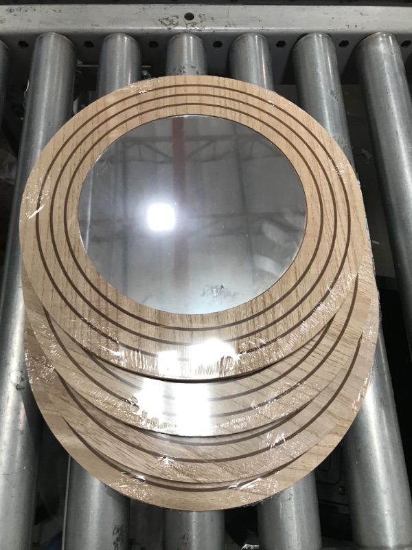 Photo 2 of 4 PACK: Round Wood Circle Mirror 12" 
