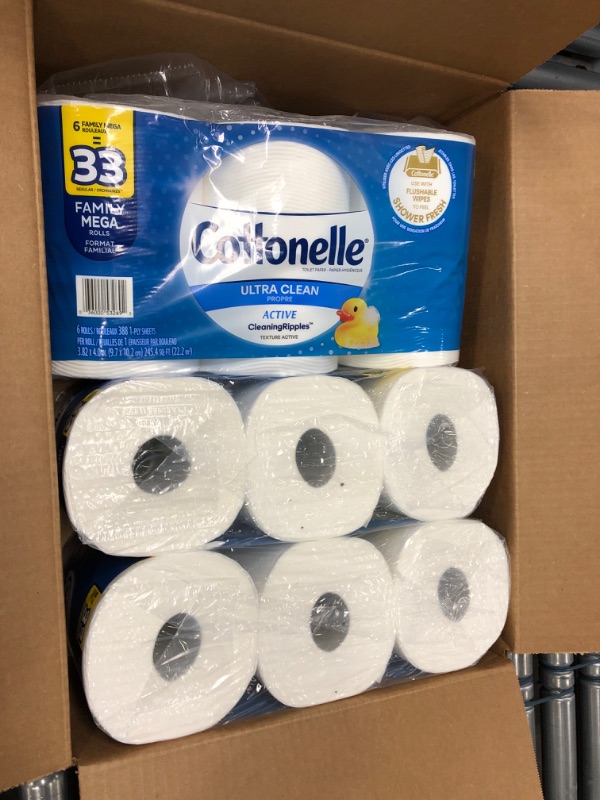 Photo 2 of Cottonelle Ultra Clean Toilet Paper with Active CleaningRipples Texture, Strong Bath Tissue, 24 Family Mega Rolls (24 Family Mega Rolls = 132 Regular Rolls) (4 Packs of 6 Rolls) 388 Sheets per Roll