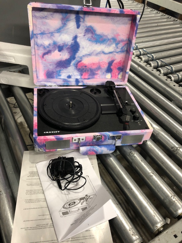 Photo 2 of Crosley CR8005F-TD Cruiser Plus Vintage 3-Speed Bluetooth in/Out Suitcase Vinyl Record Player Turntable, Tye-Dye 