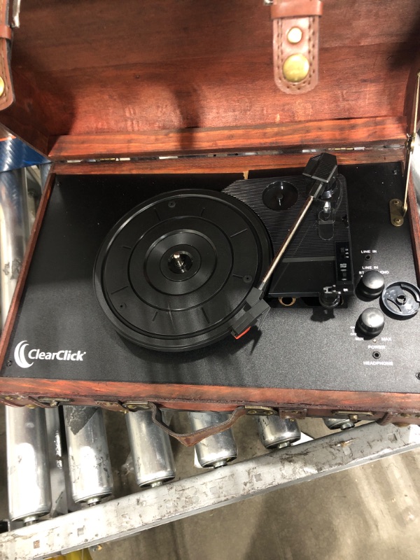 Photo 3 of ClearClick Vintage Suitcase Turntable with Bluetooth & USB - Classic Wooden Retro Style