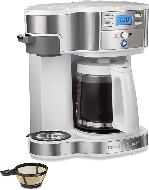 Photo 1 of Hamilton Beach 2-Way Brewer Coffee Maker, Single-Serve and 12-Cup Pot, White
