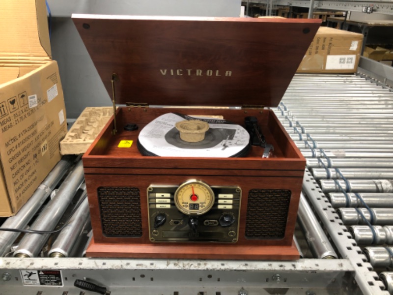 Photo 2 of Victrola Nostalgic 6-in-1 Bluetooth Record Player & Multimedia Center with Built-in Speakers - 3-Speed Turntable, CD & Cassette Player, FM Radio | Wireless Music Streaming | Mahogany Mahogany Entertainment Center