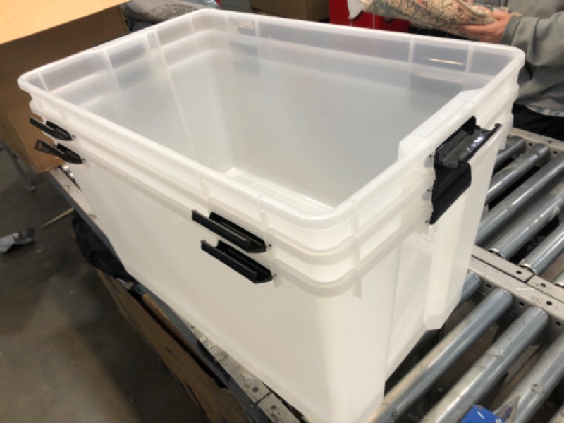 Photo 7 of **major cracks on plastic, view photos**
IRIS USA, Inc. UCB-XL Weathertight Plastic Storage Bin Tote Organizing Container with Durable Lid and Seal and Secure Latching Buckles, 156 Qt. - 3 Pack, Clear/Black