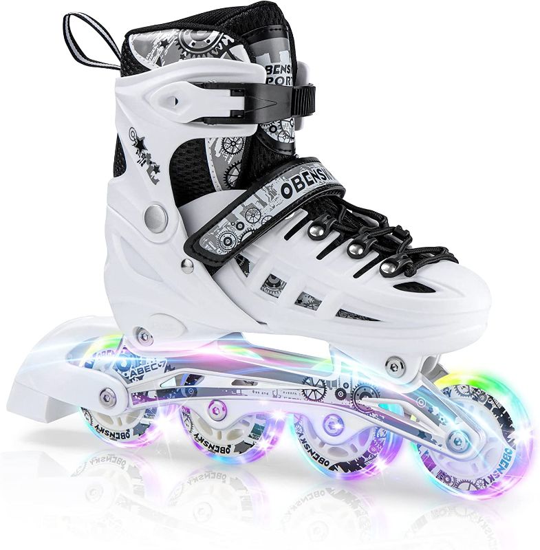 Photo 1 of **ONLY ONE SHOES MISSING OTHER SKATER!!!! OBENSKY Inline Skates for Boys and Girls, Fun Illuminating Beginner Inline Skates for Kids with All Light Up Wheels, Indooor Outdoor 4 Sizes Adjustable Roller Blades for Toddler and Youth Large - Youth ( 4- 7 US) 