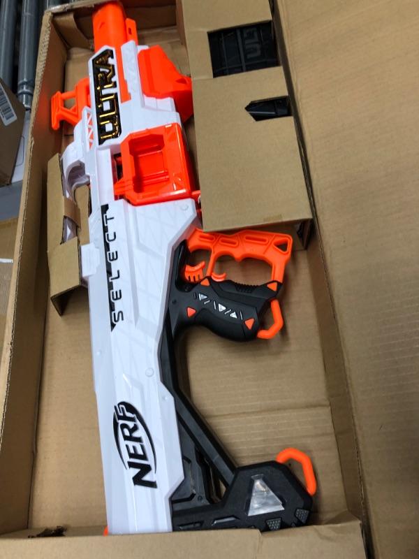 Photo 2 of **MISSING BULLETS***
NERF Ultra Select Fully Motorized Blaster, Fire for Distance or Accuracy, Includes Clips and Darts, Outdoor Games and Toys, Automatic Electric Full Auto Toy Foam Blasters Standard Packaging