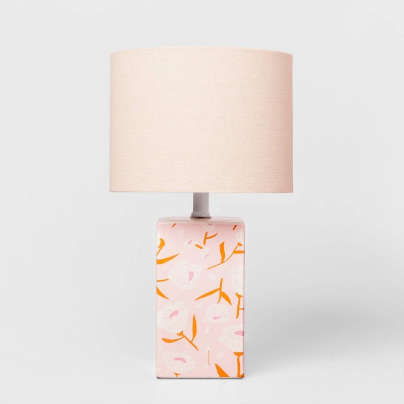 Photo 1 of Floral Base Lamp with Cylinder Shade Pink - Pillowfort™
