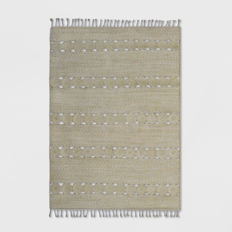 Photo 1 of 5' X 7' Braided Rectangle Tassels Outdoor Rug Neutral - Opalhouse™
