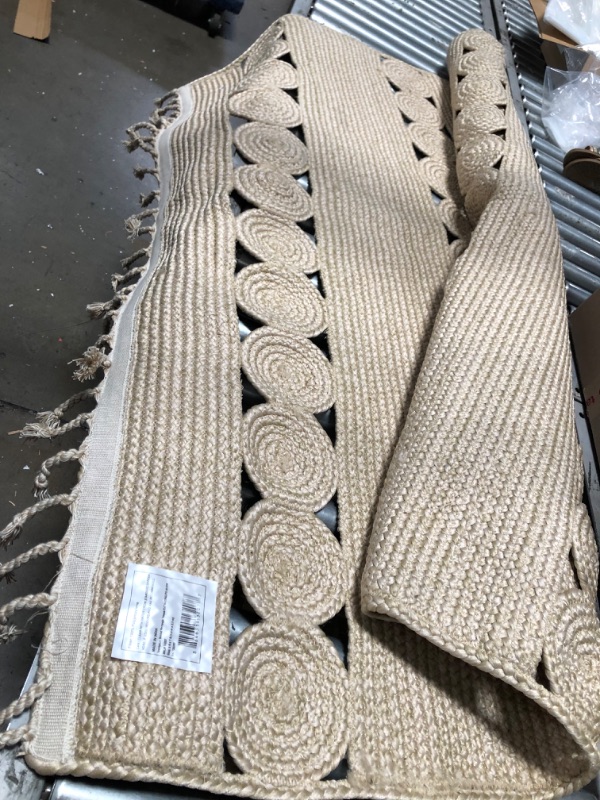 Photo 3 of 5' X 7' Braided Rectangle Tassels Outdoor Rug Neutral - Opalhouse™
