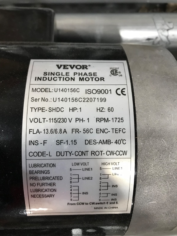 Photo 5 of 2 HP Electric Motor 56C Frame 5/8" Shaft Single Phase 115/230 Volt 3450 RPM TEFC
