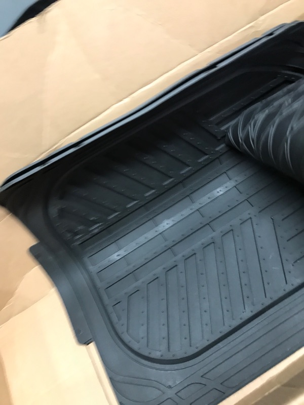 Photo 5 of Amazon Basics 4-Piece All-Weather Protection Heavy Duty Rubber Floor Mats Set with Cargo Liner for Cars, SUVs, and Trucks?Black,Universal Trim to Fit Black Thick Heavy Duty Rubber 4-Piece