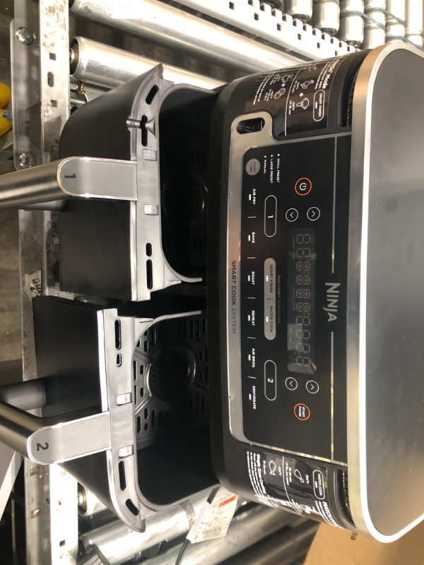 Photo 3 of *Tested-Does Not Power On* Ninja DZ550 Foodi 10 Quart 6-in-1 DualZone Smart XL Air Fryer with 2 Independent Baskets, Smart Cook Thermometer for Perfect Doneness, Match Cook & Smart Finish to Roast, Dehydrate & More, Grey