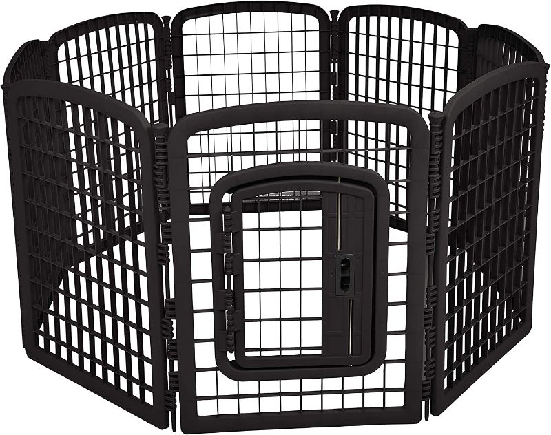 Photo 1 of Amazon Basics 8-Panel Plastic Pet Pen Fence Enclosure With Gate - 64 x 64 x 34 Inches, Black