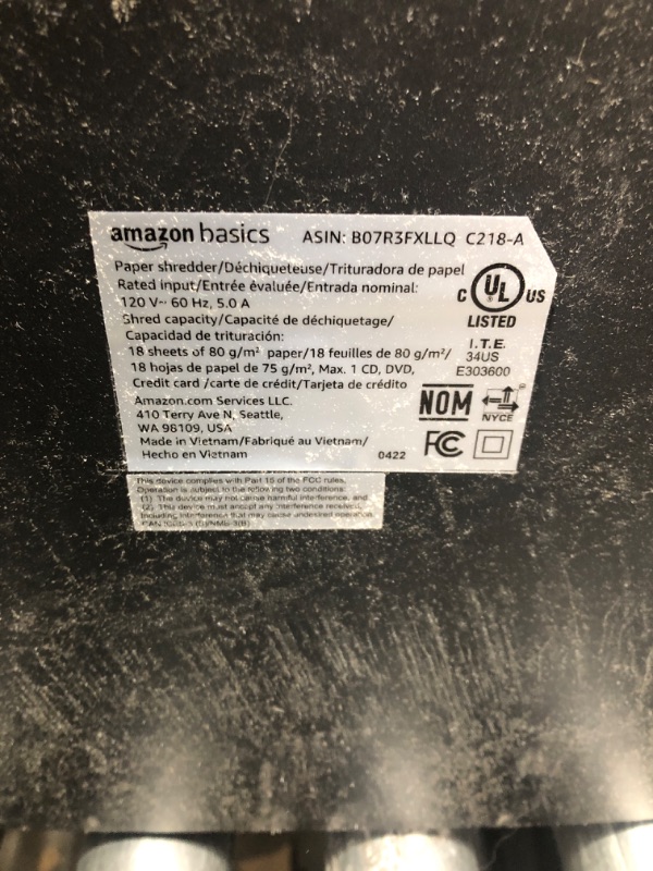 Photo 4 of Amazon Basics 18-Sheet Cross-Cut Paper, CD, and Credit Card Shredder