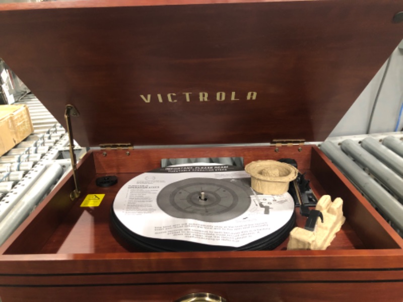 Photo 3 of (SEE NOTES) Victrola Nostalgic 6-in-1 Bluetooth Record Player & Multimedia Center with Built-in Speakers - 3-Speed Turntable, CD & Cassette Player, FM Radio | Wireless Music Streaming | Mahogany Mahogany Entertainment Center