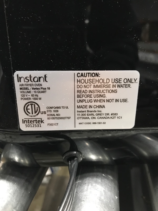 Photo 5 of (see photo for damage) (tested) Instant Vortex Plus 10-Quart Air Fryer, From the Makers of Instant Pot, 7-in-10 Functions, with EvenCrisp Technology, App with over 100 Recipes, Stainless Steel 10QT Vortex Plus