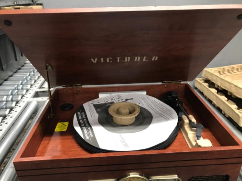 Photo 3 of (Tested) Victrola Nostalgic 6-in-1 Bluetooth Record Player & Multimedia Center with Built-in Speakers - 3-Speed Turntable, CD & Cassette Player, FM Radio | Wireless Music Streaming | Mahogany Mahogany Entertainment Center