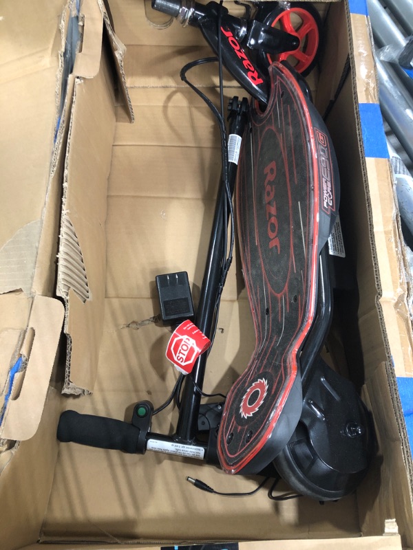 Photo 2 of ***Non functional***
Razor Power Core E90 Electric Scooter - Hub Motor, Up to 10 mph and 80 min Ride Time, for Kids 8 and Up Black/Red (Glow) Frustration-Free Packaging