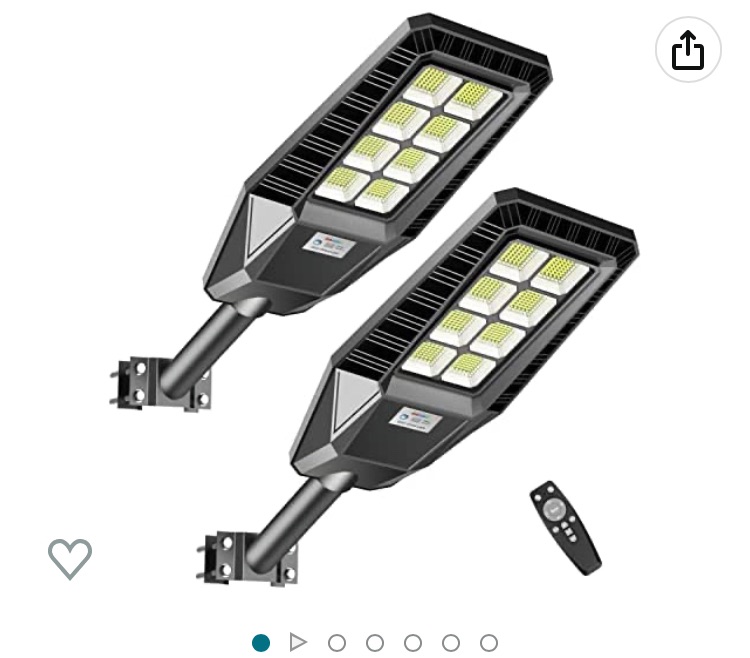 Photo 1 of 4.1 out of 5 stars91 Reviews
2 Pack 1000W Solar Street Light, 60000 Lumens Dusk to Dawn Solar Outdoor Lights Motion Sensor Waterproof IP66 6000K Security Solar Outdoor Light for Yard, Garage, Garden