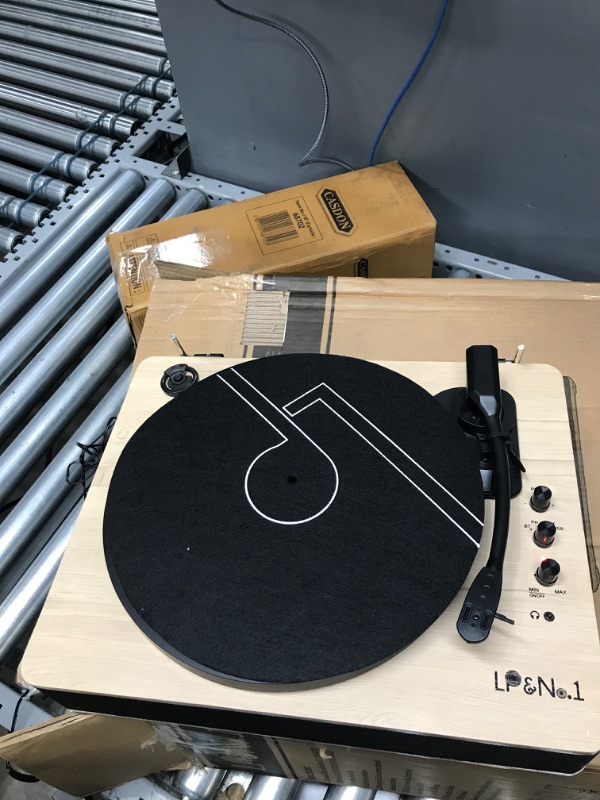 Photo 1 of LP&No.1 Bluetooth Record Player with Stereo Speakers, 3-Speed Belt-Drive Turntable for Vinyl Records with Wireless Playback and Auto-Stop Walnut Wood