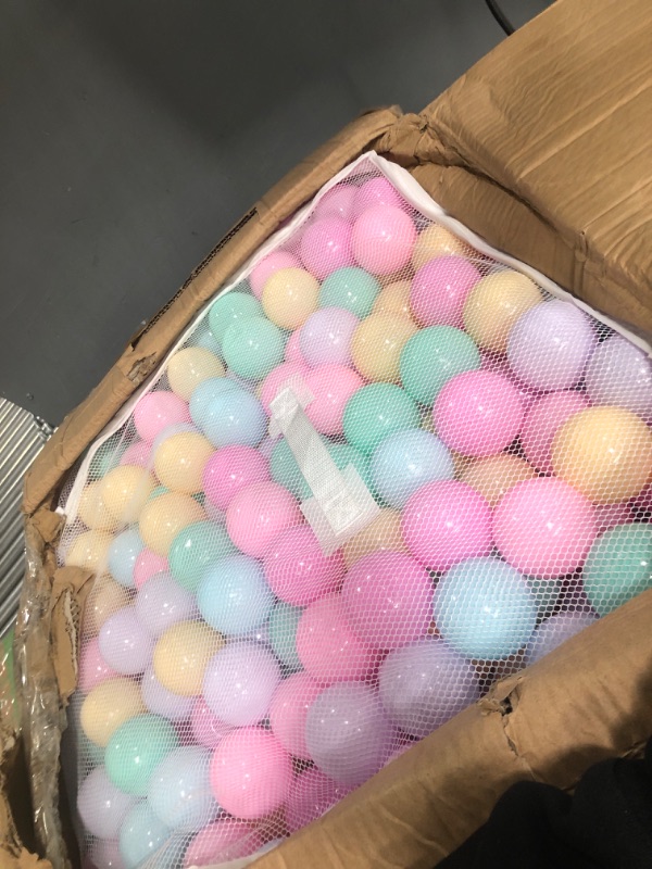 Photo 2 of Amazon Basics BPA Free Crush-Proof Plastic Ball Pit Balls with Storage Bag, Toddlers Kids 12+ Months, 6 Pastel Colors - Pack of 1000 6 Pastel Colors 1,000 Balls