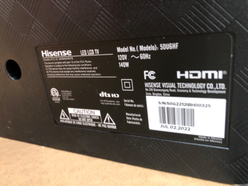 Photo 4 of **MINOR ERROR TO SCREEN REVIEW PHOTOS** Hisense 50-inch ULED U6 Series Quantum Dot QLED 4K UHD Smart Fire TV (50U6HF, 2022 Model) & HS214 2.1ch Sound Bar with Built-in Subwoofer