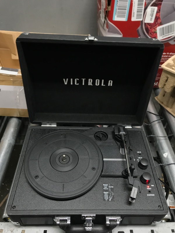 Photo 2 of Victrola Vintage 3-Speed Bluetooth Portable Suitcase Record Player with Built-in Speakers | Upgraded Turntable Audio Sound| Includes Extra Stylus | Black, Model Number: VSC-550BT-BK, 1SFA