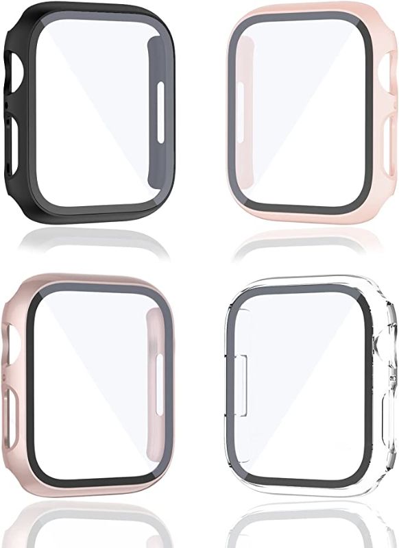 Photo 1 of HASDON 4 Pack Compatible with Apple Watch Series 7 Case 41mm with Tempered Glass Screen Protector, Hard PC Overall Protective Cover Bumper for iWatch 7 Accessories (Black/Rose Gold/Clear/Pink) X9
