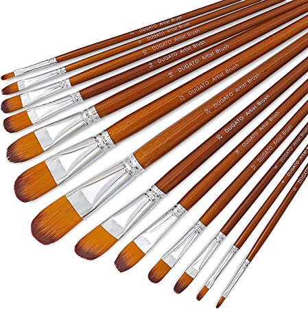 Photo 1 of DUGATO Artist Filbert Paint Brushes Set 13pcs, Soft Anti-Shedding Nylon Hair Wood Long Handle for Acrylic Oil Watercolor Gouache Paint by Numbers (13pcs)