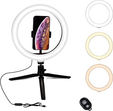 Photo 1 of SEERESS Selfie Ring Light for Desk w/Bluetooth Remote & Tripod Stand & Phone Holder&USB, Dimmable LED Selfie Light with 3 Light Modes & 10 Brightness Level for Makeup/Live Stream/Video/Photography 10"