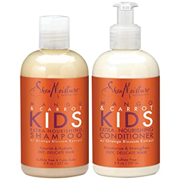 Photo 1 of Shea Moisture Mango & Carrot Kids, Extra-Nourishing, Shampoo and Conditioner Set, Orange Blossom Extract, Dry, Delicate Hair, Vitamin B-5 & Vitamin E, 8 Fl Oz Ea