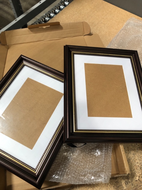 Photo 2 of 8x10 Picture Frame, Photo Frames 8x10, Display 5x7 with Mat & 8x10 without Mat,Real Glass, Wall Mount & Tabletop(Brown, Set of 2) *One Frame Broken Does not Contain Glass frame*