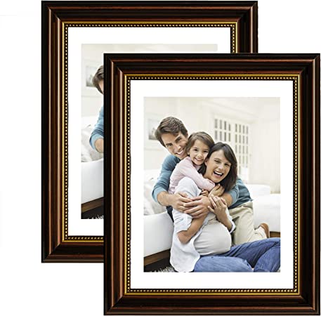 Photo 1 of 8x10 Picture Frame, Photo Frames 8x10, Display 5x7 with Mat & 8x10 without Mat,Real Glass, Wall Mount & Tabletop(Brown, Set of 2) *One Frame Broken Does not Contain Glass frame*