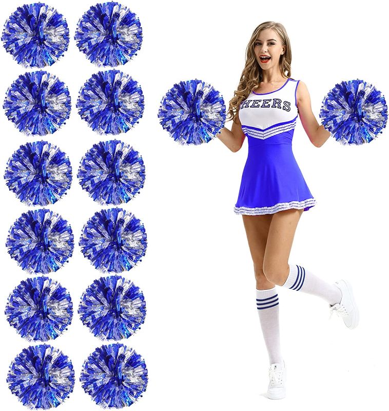 Photo 1 of Extpro 12Pcs Cheerleading Pom Poms with Finger Holes Metallic Foil Cheer Pom Poms for Dance, Matches, Team Spirit Sports, Stage Performance, Carnival Celebration
