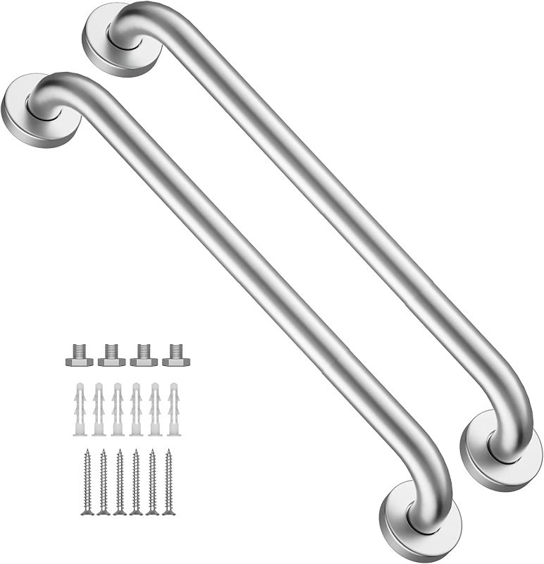 Photo 1 of 2 Pack 16 Inch Shower Grab Bar Satin Brushed Nickel, ZUEXT Stainless Steel Safety Grab Bar Handle, Bathroom Balance Bar, Safety Hand Rail Support - Handicap, Elderly, Injury, Senior Assist Bath Handle
