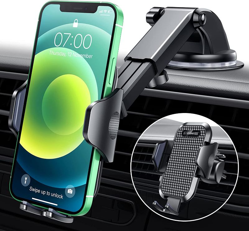 Photo 1 of [Upgraded] VANMASS Car Phone Mount [Strong Suction & Max Protection] Cell Phone Holder for Car Dashboard Windshield Air Vent, Handsfree Dash Stand Compatible with iPhone 13 12 11 Pro XS Max 8 Samsung

