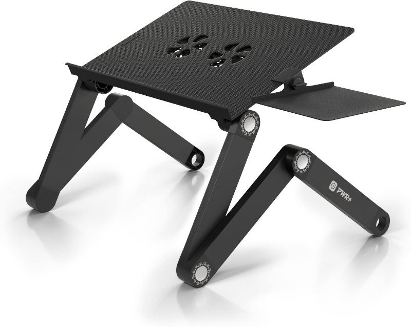 Photo 1 of Pwr Laptop Table Stand Adjustable Riser Portable with Mouse Pad Fully Ergonomic Mount Ultrabook MacBook Notebook Light Weight Aluminum Black Bed Tray Desk Book Fans Up to 17"