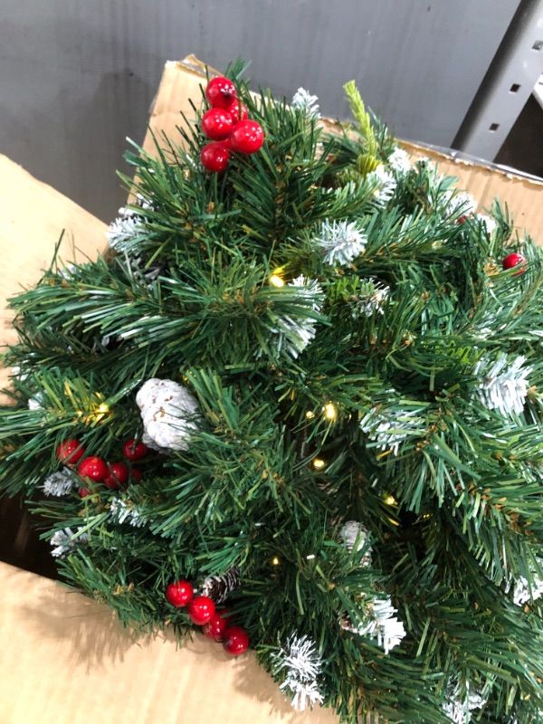 Photo 2 of 3ft. Holiday Pre-Lit Snow Tip Greenery, Berries and Pinecones Artificial Christmas Plant in Urn with 100 LED Lights, Indoor Outdoor Patio Porch Decor
