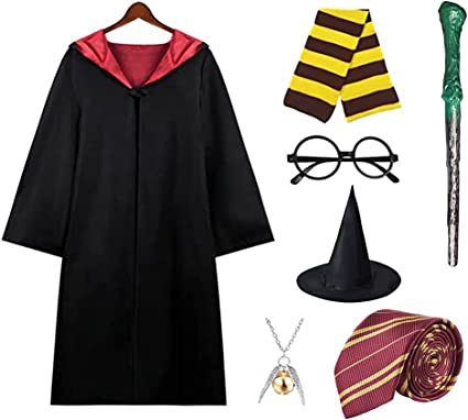 Photo 1 of Novelty Scarf Wizard 5 pcs Costume Cosplay Set for Harry Unique Potter Party - Halloween Christmas Birthday Gifts for Boys and Girls - Striped Tie, Glasses Frame, Magic Wand and Knit Scarf
