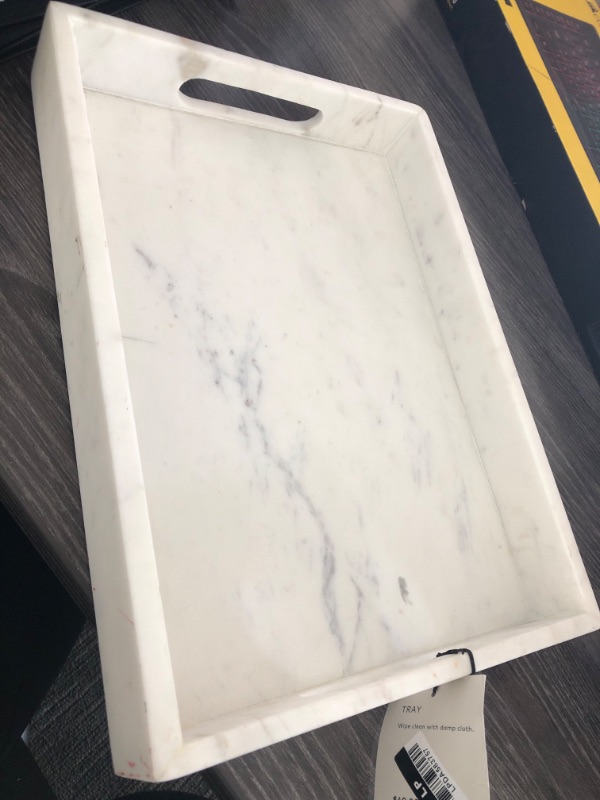 Photo 2 of 14" x 10" Decorative Marble Rectangle Tray White - Project 62™

