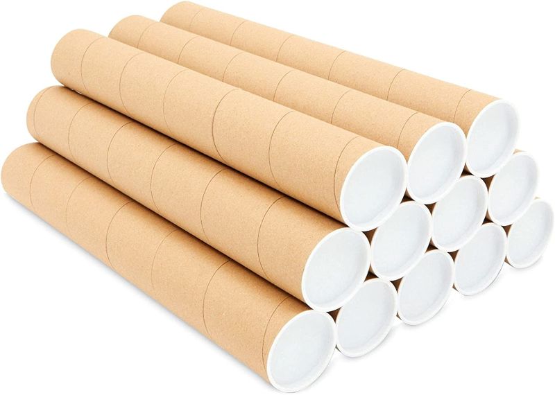 Photo 1 of 2 x 16 Inch Kraft Shipping Tubes with Caps for Posters, Art Prints (12 Pack)
