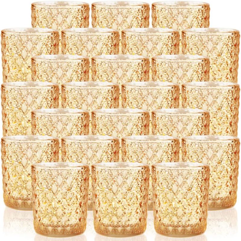 Photo 2 of SHMILMH Gold Votive Candle Holders Set of 24, Tea Lights Candle Holder Bulk, Mercury Glass Votives for Wedding Table Centerpiece Birthday Party Valentines DayDecor
