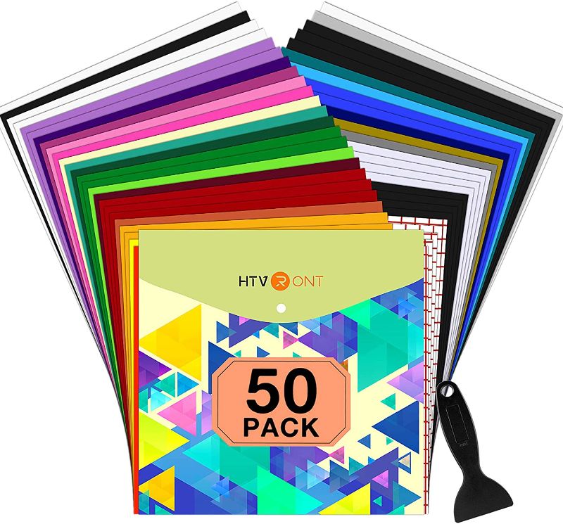 Photo 1 of HTVRONT Permanent Vinyl, Adhesive Vinyl for Cricut - 45 Vinyl Sheets 12" x 12" & 5 Transfer Tape Sheets Set for Craft Projects, Signs, Scrapbooking (Multi Color 50pack)

