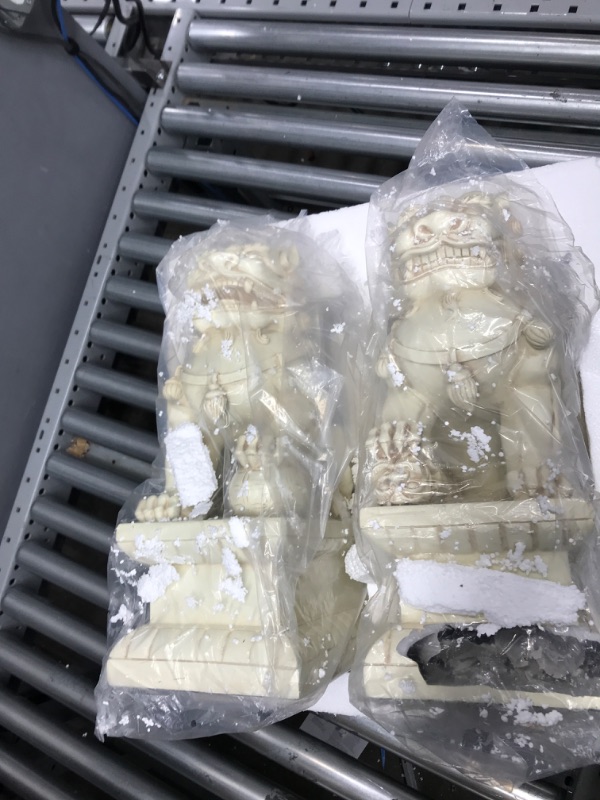 Photo 2 of ***PLEASE SEE FULL LISTING FOR DAMAGE INFORMATION*** Cultural Element Asian Foo Dogs Garden Pair Statue with Stone Finish | Pair of Two Guardian Lions | Garden Decor | Indoor Outdoor Placement | Show Piece | Feng Shui Decor