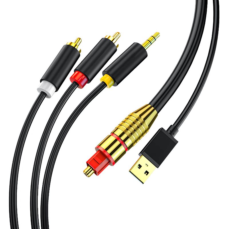 Photo 1 of Digital Fiber Optical to Analog 2RCA+3.5mm Jack Stereo Audio Cable for PS4,Xbox,HDTV,DVD,Headphone(6.6Feet)