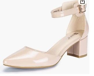 Photo 1 of IDIFU Women's IN2 Pedazo Dress Shoes Low Block Heels Comfortable Chunky Closed Toe Ankle Strap Wedding Pumps Nude Size 8.5