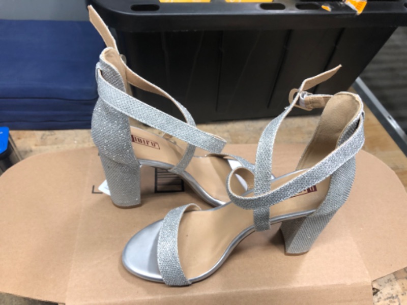 Photo 2 of IDIFU Women's IN3 Grace Strappy Block Heels Sandals Silver Sparkle Size 8  