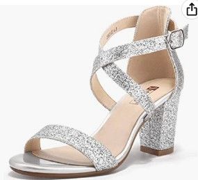 Photo 1 of IDIFU Women's IN3 Grace Strappy Block Heels Sandals Silver Sparkle Size 8  